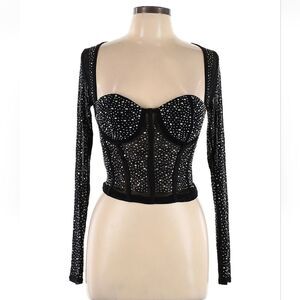Top chic rhinestone mesh corset top